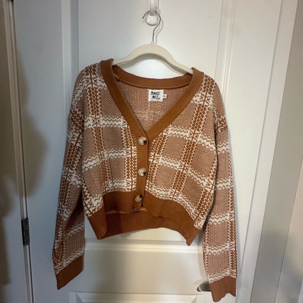 Princess Polly Brown and White Checkered Cardigan
